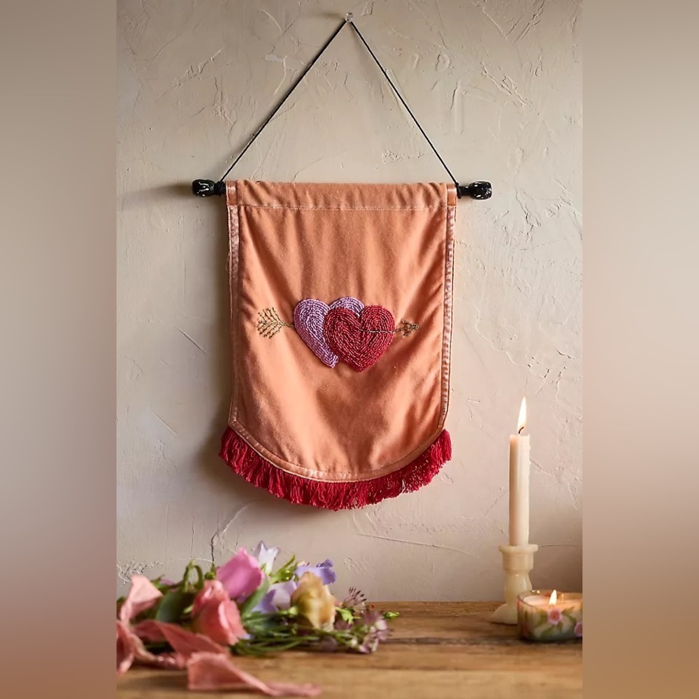 Arrow Heart Tapestry with Red and Purple Embroidery